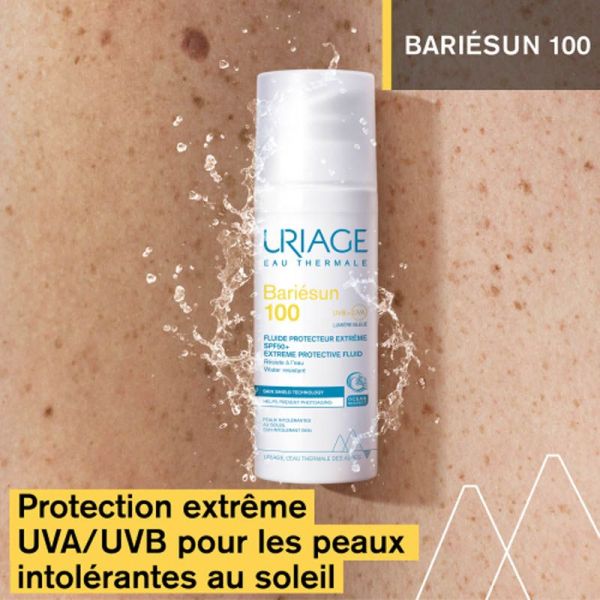 Uriage Bariésun 100 Fluide Protecteur Extrême SPF 50+ 50 ml - Peaux intolérantes au soleil, résiste à l'eau