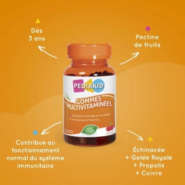 PEDIAKID Gommes Multivitaminées Complexe vitalité aux 14 vitamines - 60 Gommes