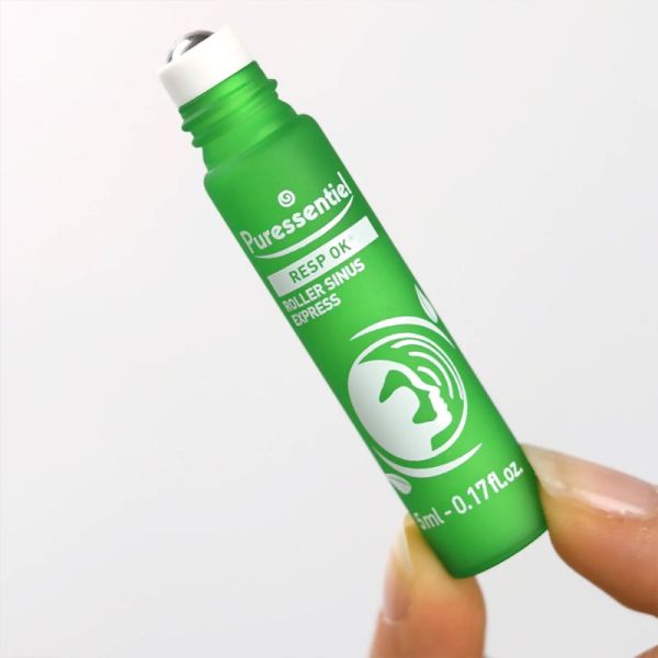 Puressentiel Resp OK Roller Sinus Express Bio 5 ml – Effet froid, soulage les sinus encombrés et libère la respiration