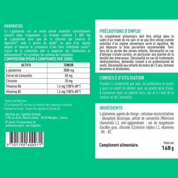 Granions L-Glutamine 3000 mg 120 comprimés - Ventre plat et confort digestif