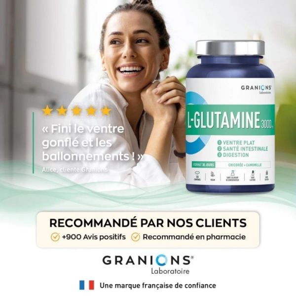 Granions L-Glutamine 3000 mg 120 comprimés - Ventre plat et confort digestif