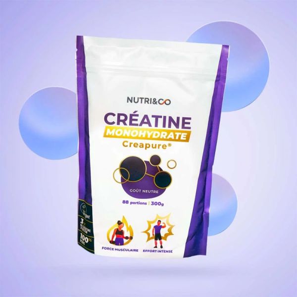 Nutri&Co Créatine Monohydrate Creapure - 300 g - Force, puissance et performance musculaire