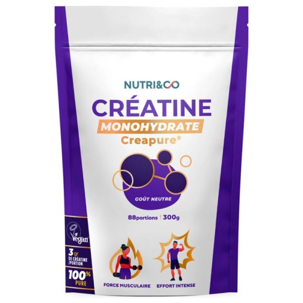 Nutri&Co Créatine Monohydrate Creapure - 300 g - Force, puissance et performance musculaire