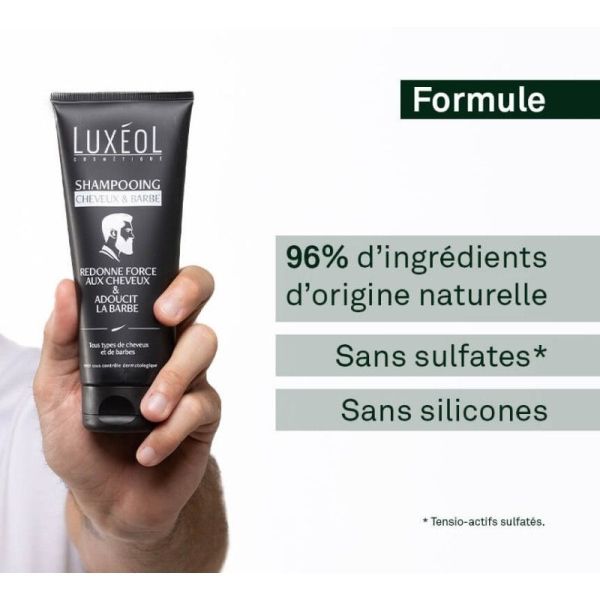 Luxéol Shampoing Cheveux et Barbe - 200ml - Redonne force aux cheveux & Adoucit la barbe