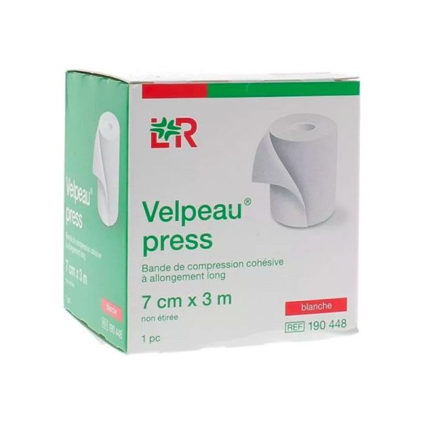 Velpeau Press Bande de Compression Cohésive à Allongement - 7 cm x 3 m Blanc