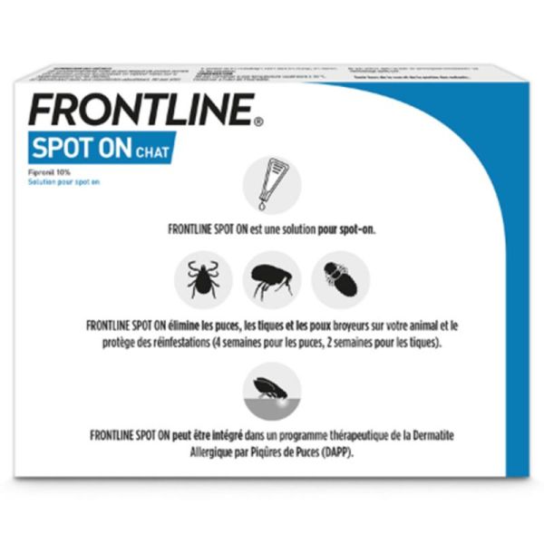 Frontline Spot On Chat 3 Pipettes - Protection Antiparasitaire - Élimine les puces, les tiques et les poux broyeurs