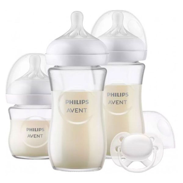 Avent Natural Coffret de Naissance Response - Kit Nouveau-Né - Biberons Verre + Sucette