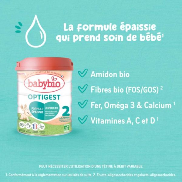 Babybio Optigest Lait Infantile en Poudre 2ème Âge +6m Bio - 800g