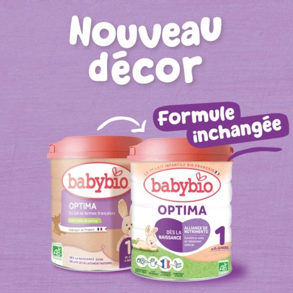 Babybio Optima 1er âge 800 g (0 à 6 mois) Lait pour nourrissons, sans huile de palme et fabriqué en France
