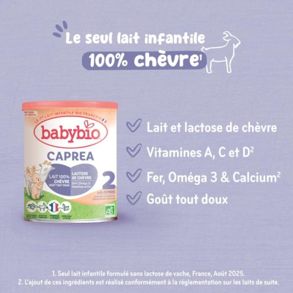 Babybio Caprea 2 (6 à 12 mois) - Lait de suite au lait de chèvre bio