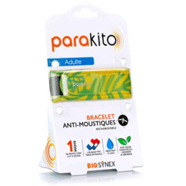 Para'Kito Bracelet Anti-Moustiques Rechargeable Adulte Jaune – Répulsif étanche en tissu avec 2 recharges