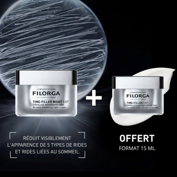 Filorga Duo Time-Filler Night 5XP - Coffret soin de nuit anti-rides - Crème nuit Time-Filler Night 5XP + crème jour Time-Filler 5XP 15ml OFFERTE