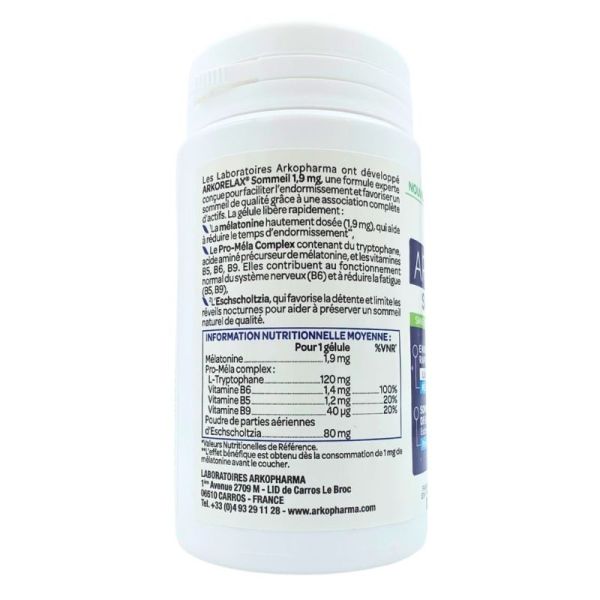 Arkopharma Arkorelax Sommeil 1,9 mg 60 gélules - Endormissement rapide et sommeil de qualité