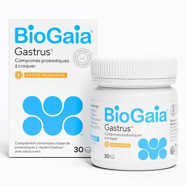 Biogaia Gastrus 30 Comprimés à Croquer - Brûlures d'estomac, équilibre intestinal