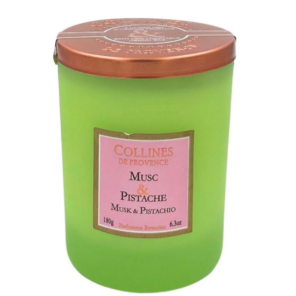 Collines de Provence Bougie Musc et Pistache 180g - Diffuse une ambiance gourmande et apaisante