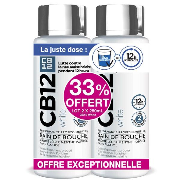 CB12 White Bain de Bouche Sans Alcool Menthe Légère - 2 x 250ml