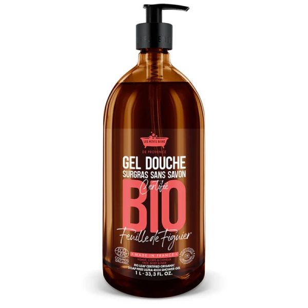 Les Petits Bains de Provence Gel Douche Bio - 1 Litre - Feuille de Figuier - Hydratant, Doux et Parfumé