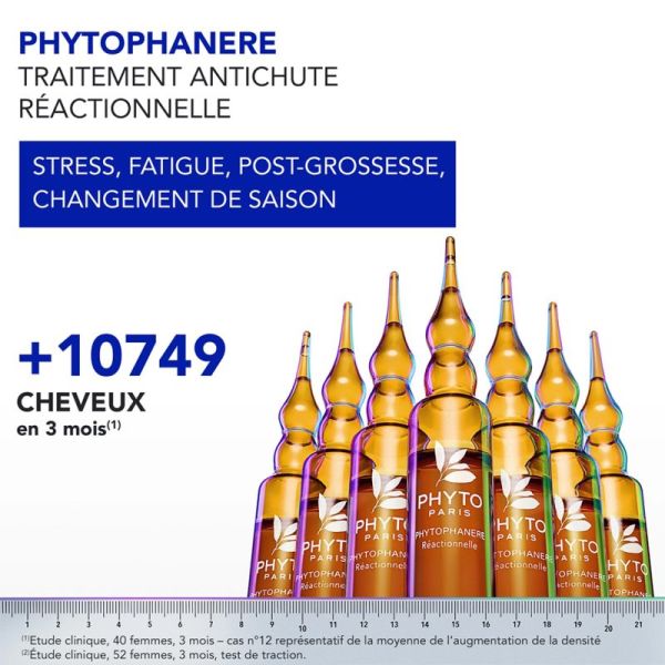 Phyto Phytophanere Traitement Antichute Réactionnelle - 12 fioles x 5ml - Action rapide, densité retrouvée et cheveux renforcés