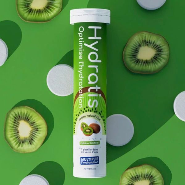 Hydratis Solution de Rehydratation - 20 Pastilles Effervescentes - Saveur Kiwi - Hydratation renforcée