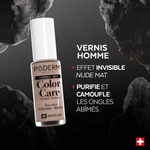 Poderm Vernis Color Care Men Tea Tree Spécial Homme 8 ml - Vernis soin camouflant et purifiant ongles abîmés