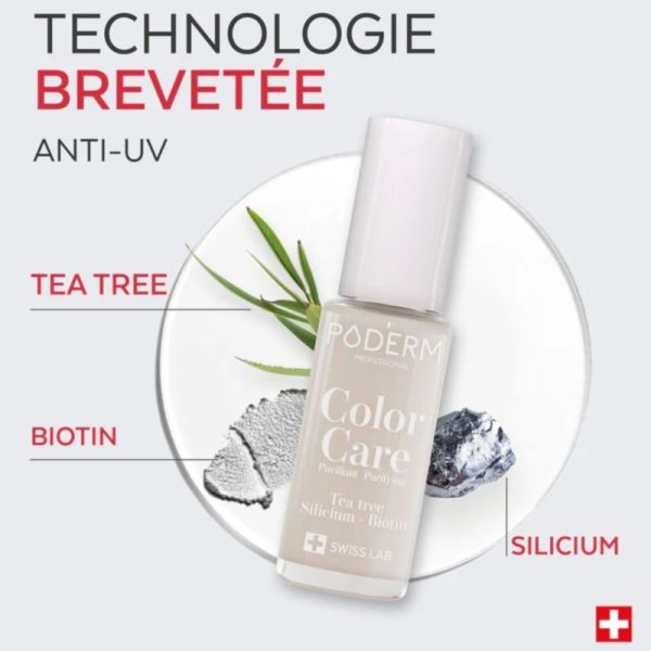 Poderm Vernis Color Care Tea Tree Milky 8 ml - vernis purifiant soin blanc laiteux illuminateur