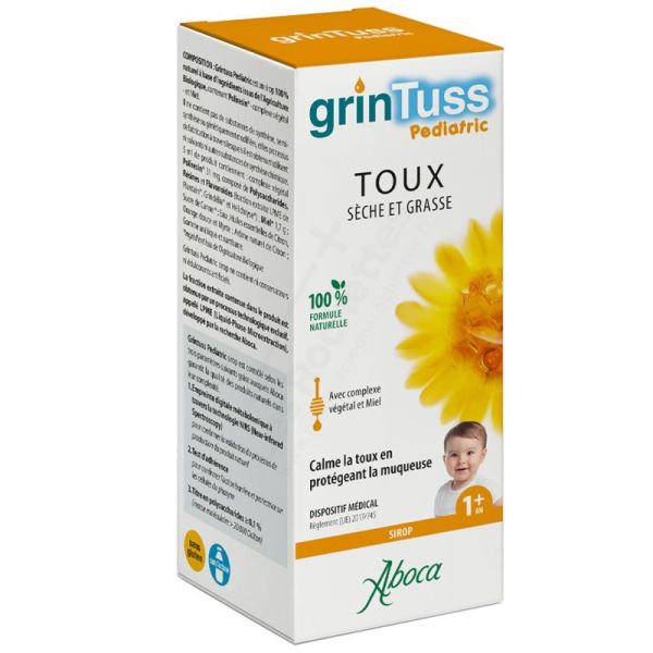 Aboca Grintuss Pediatric Sirop 180 g - Dès 1 an - Soulage la toux et protège les voies respiratoires