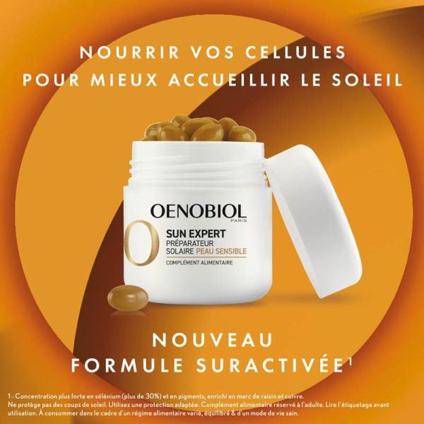 Oenobiol Sun Expert Préparateur Solaire Peau Sensible - 30 Capsules - Préparation solaire adaptée