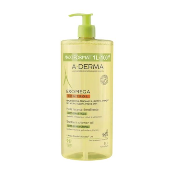 A-Derma Exomega Control Huile Lavante Émolliente 1L – nettoyage apaisant anti-grattage