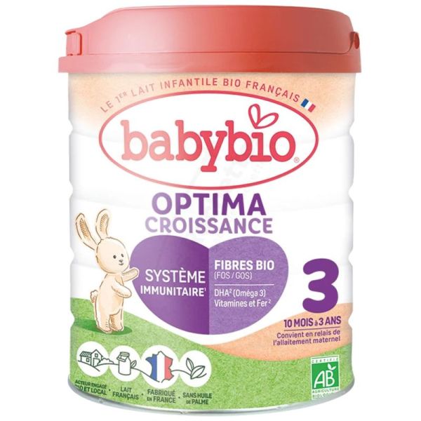 Babybio Optima 3 Croissance 800 g (10 mois à 3 ans) Lait de croissance bio avec fibres
