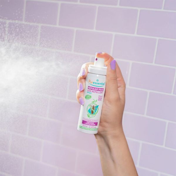 Puressentiel Spray Répulsif Poux 75 ml – Action préventive 24h, formule 100% naturelle et sans insecticide