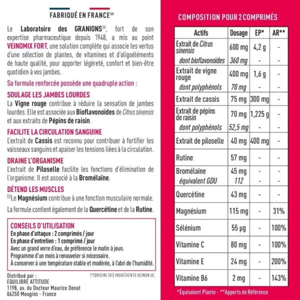 Granions Veinomix - Confort et Légèreté des Jambes - 30 comprimés