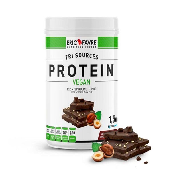 Eric Favre Tri Sources Protein Vegan - Saveur Chocolat-Noisettes - Apporte de la Protéine - Pot de 1,5 kg