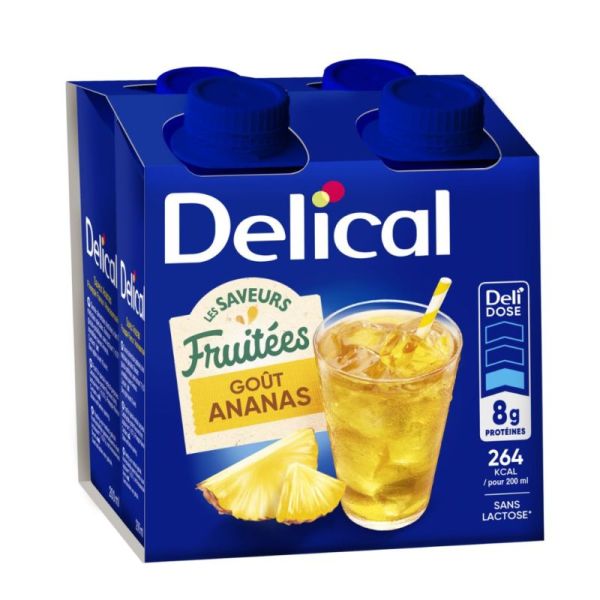 Delical Les Saveurs Fruitées Boisson Nutritionnelle Prête à Boire Sans Lactose Ananas - 4 x 200ml