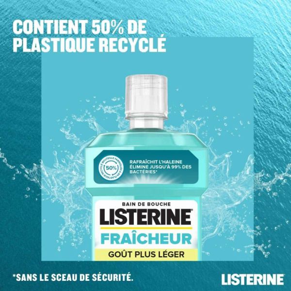 Listerine Bain de Bouche Fraîcheur Goût Plus Léger 500ml - Sans alcool, rafraîchit l'haleine, élimine jusqu'à 99% des bactéries