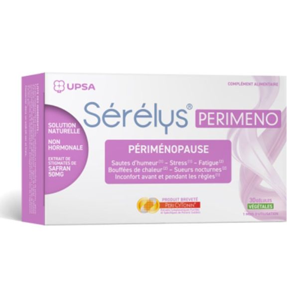 Sérélys Périméno 30 gélules – Solution naturelle non hormonale bouffées de chaleur, fatigue et humeur