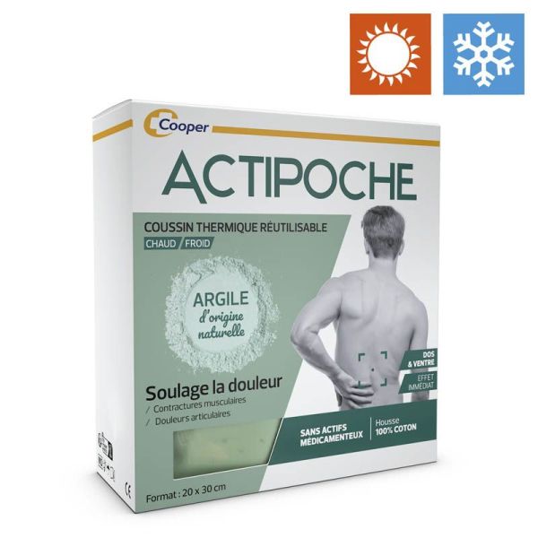 Actipoche Coussin Thermique Argile Dos & Ventre - 20 × 30 cm - Soulagement à chaud ou à froid
