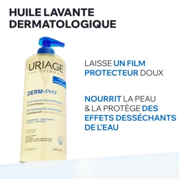 Uriage Derm-Phy Huile Lavante Dermatologique 1L - Nettoie, nourrit et protège la peau