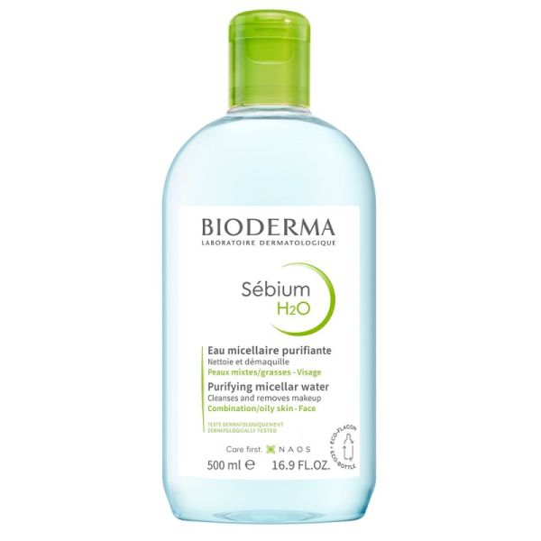 Bioderma Sebium H2O Eau Micellaire Nettoyante et Purifiante - 500 ml - Peaux Mixtes à Grasses