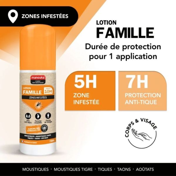 Manouka Lotion Famille 2 x 75 ml - Répulsif haute efficacité corps et visage