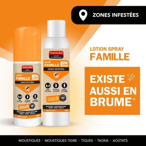 Manouka Lotion Famille 2 x 75 ml - Répulsif haute efficacité corps et visage