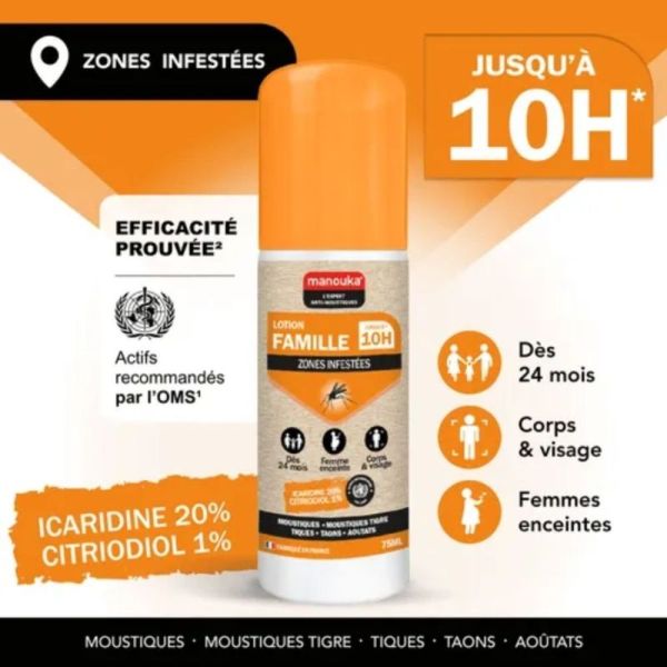 Manouka Lotion Famille 2 x 75 ml - Répulsif haute efficacité corps et visage