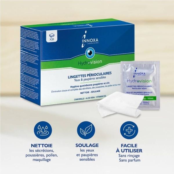 Innoxa Hydravision Lingettes Périoculaires 20 lingettes – Hygiène et apaisement