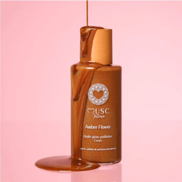 Musc Intime Huile Glow Pailletée Corps Amber Flower 100 ml – Huile sèche nutritive sublimatrice nacrée