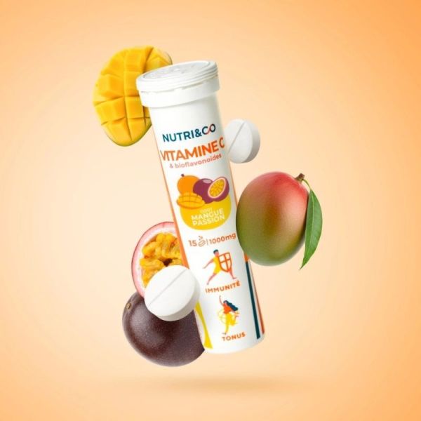 Nutri&Co Vitamine C 15 comprimés Mangue Passion - Réduit la fatigue et soutient l'immunité