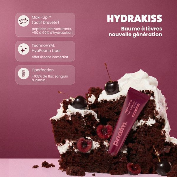 Paalm Baume à Lèvres Hydrakiss Sugar Cherry 15 ml – Baume à lèvres peptides, HA et phyto-plumper rose foncé glossy