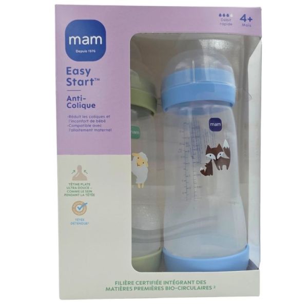 MAM Easy Start Anti-Colique Biberons 320 ml x2 - Réduction des coliques et de l'inconfort de bébé