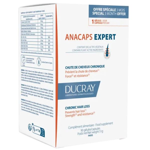Ducray Anacaps Expert Chute de Cheveux Chronique 90 Gélules – Force et vitalité