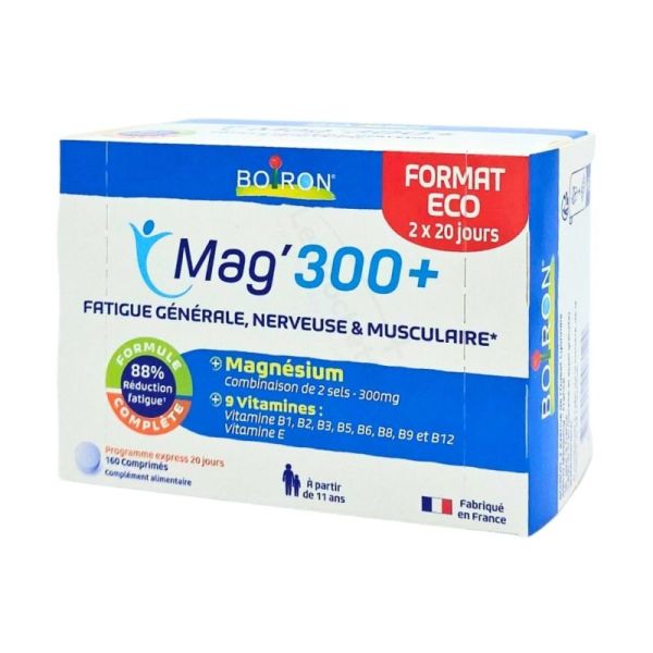 Boiron Mag' 300+ - format eco 160 comprimés -  Complément Alimentaire contre la fatigue générale, nerveuse et musculaire