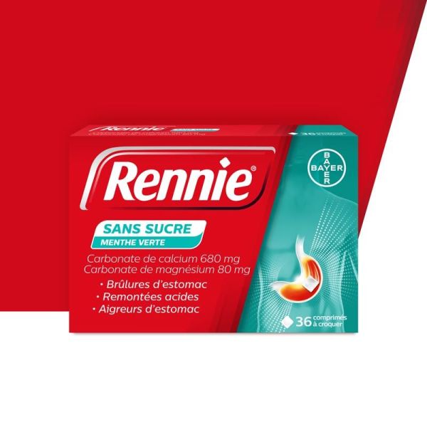 Rennie sans sucre menthe verte 36 comprimés à croquer