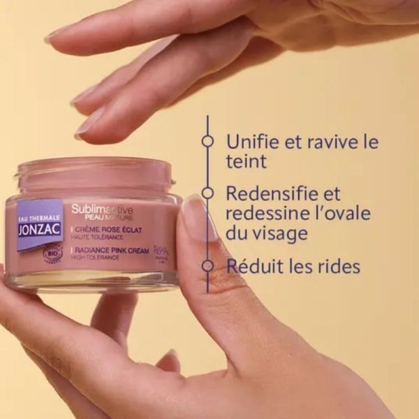 Jonzac Crème rose éclat bio Pot 50 ml - Eclat du teint et fermeté des peaux matures